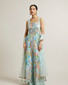 Light Blue Floral Printed Anarkali Suit with Sequin Work